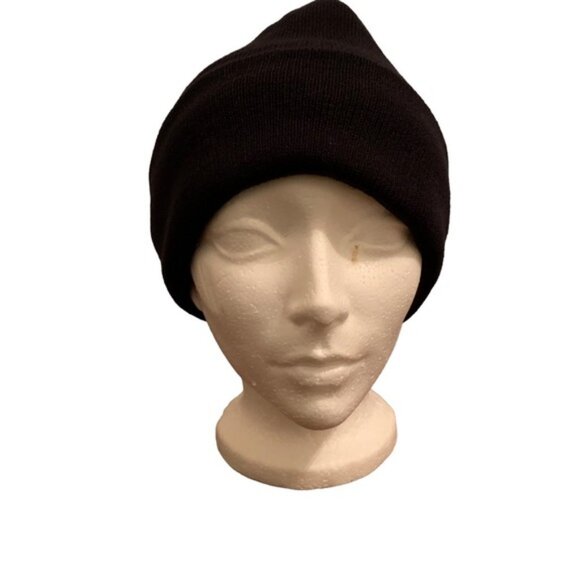Country Leather beanie toque essential black cuffed knit hat acrylic unisex NWT - Picture 1 of 8